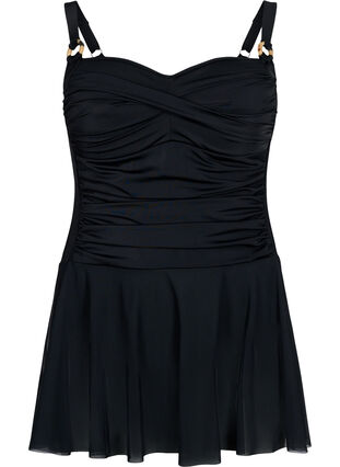 Swim dress with draping and skirt, Black, Packshot image number 0