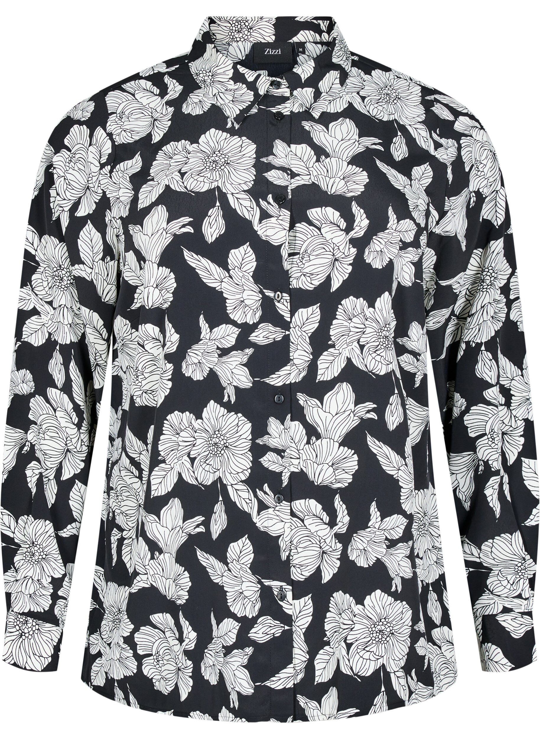 Zizzifashion Shirt with floral print, Black, Packshot image number 0