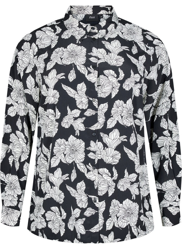 Shirt with floral print, Black, Packshot image number 0