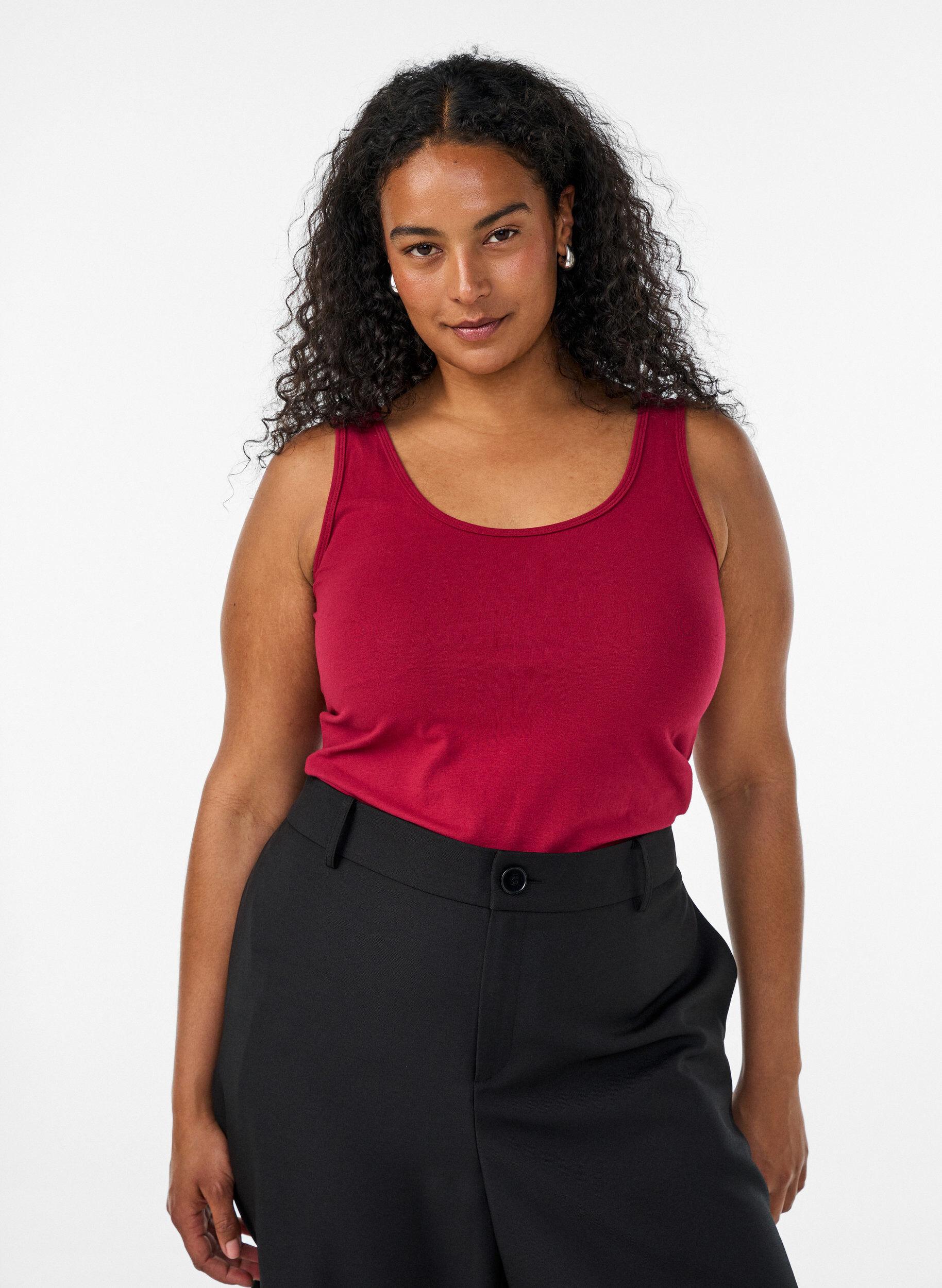 Solid color basic top in cotton, Red, Model