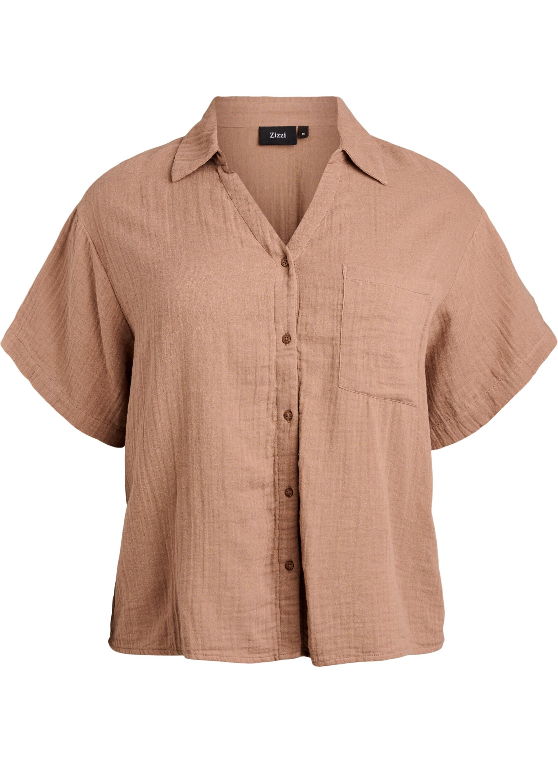 Cotton muslin blouse with short sleeves