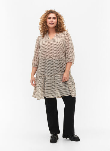 FLASH - Printed tunic with 3/4 sleeves, Off White Dot , Model image number 2