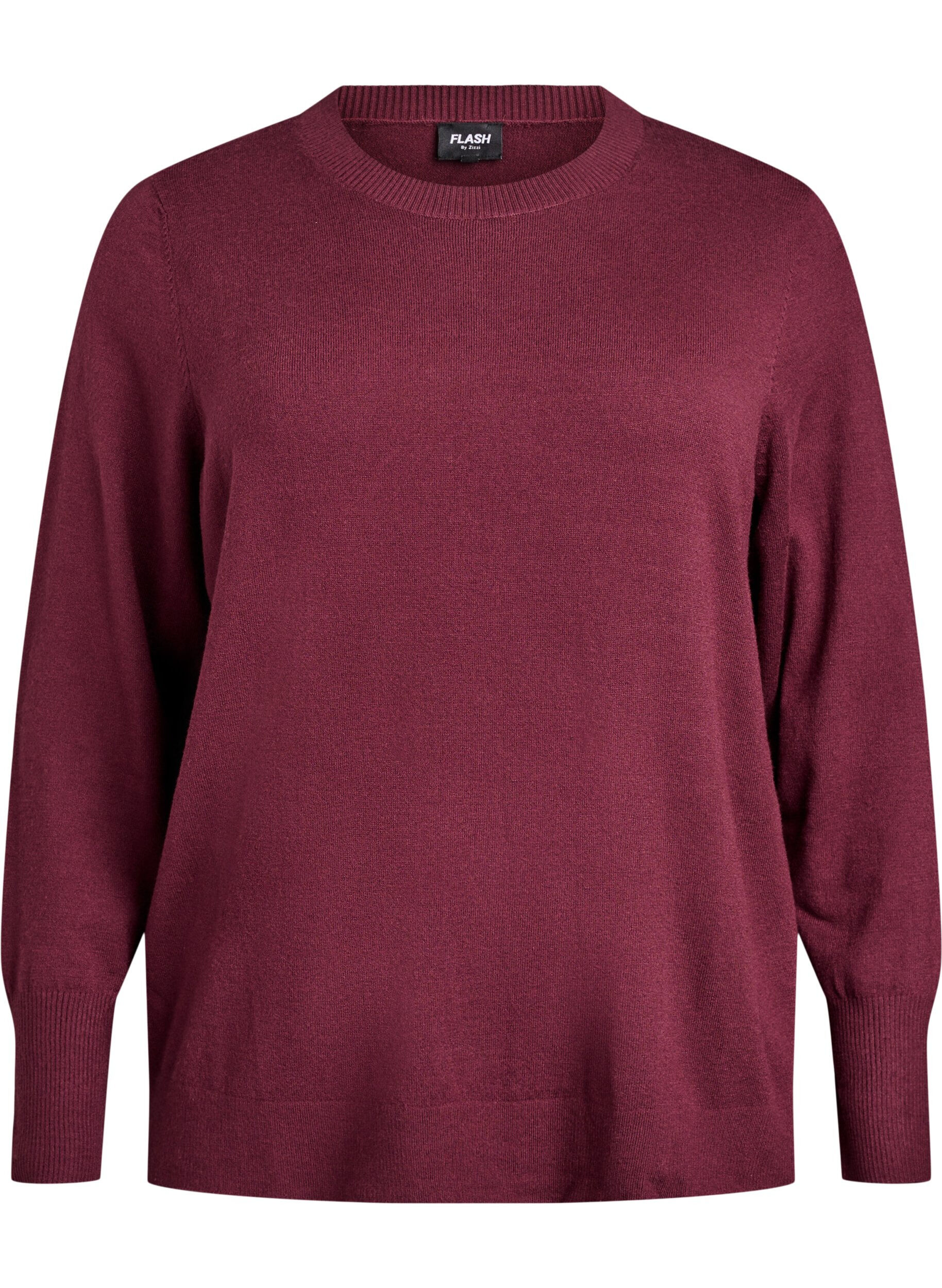 ZizzifashionKnitted blouse with a round neck, Red, Packshot image number 0