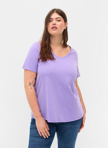 Basic plain cotton t-shirt, Paisley Purple, Model image number 0