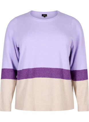 Striped knitted jumper with round neckline, Lavender Comb, Packshot image number 0