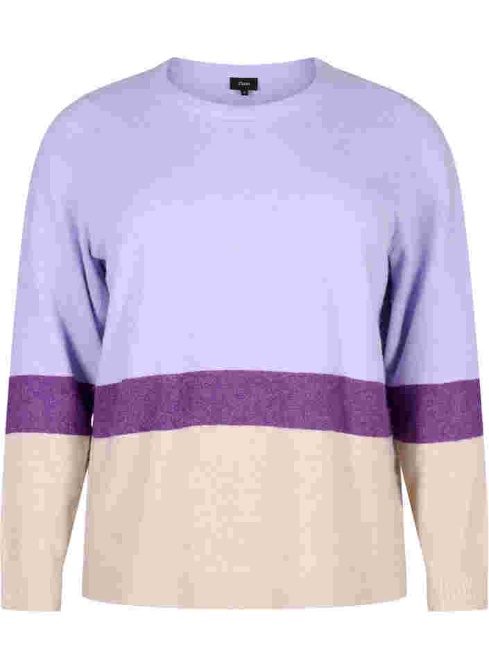 Striped knitted jumper with round neckline, Lavender Comb, Packshot image number 0