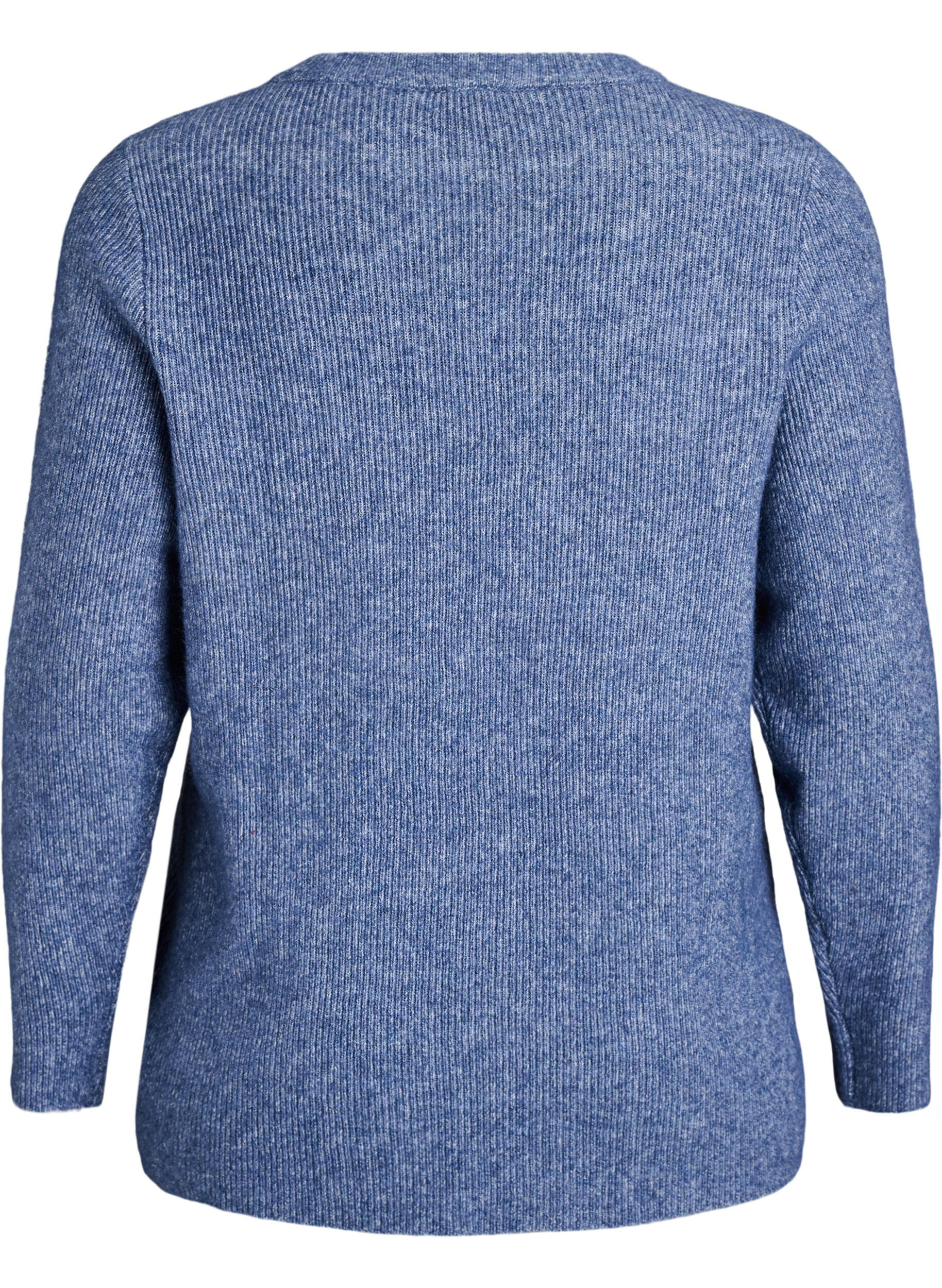 ZizzifashionMelange knit blouse with round neck, Blue, Packshot image number 1