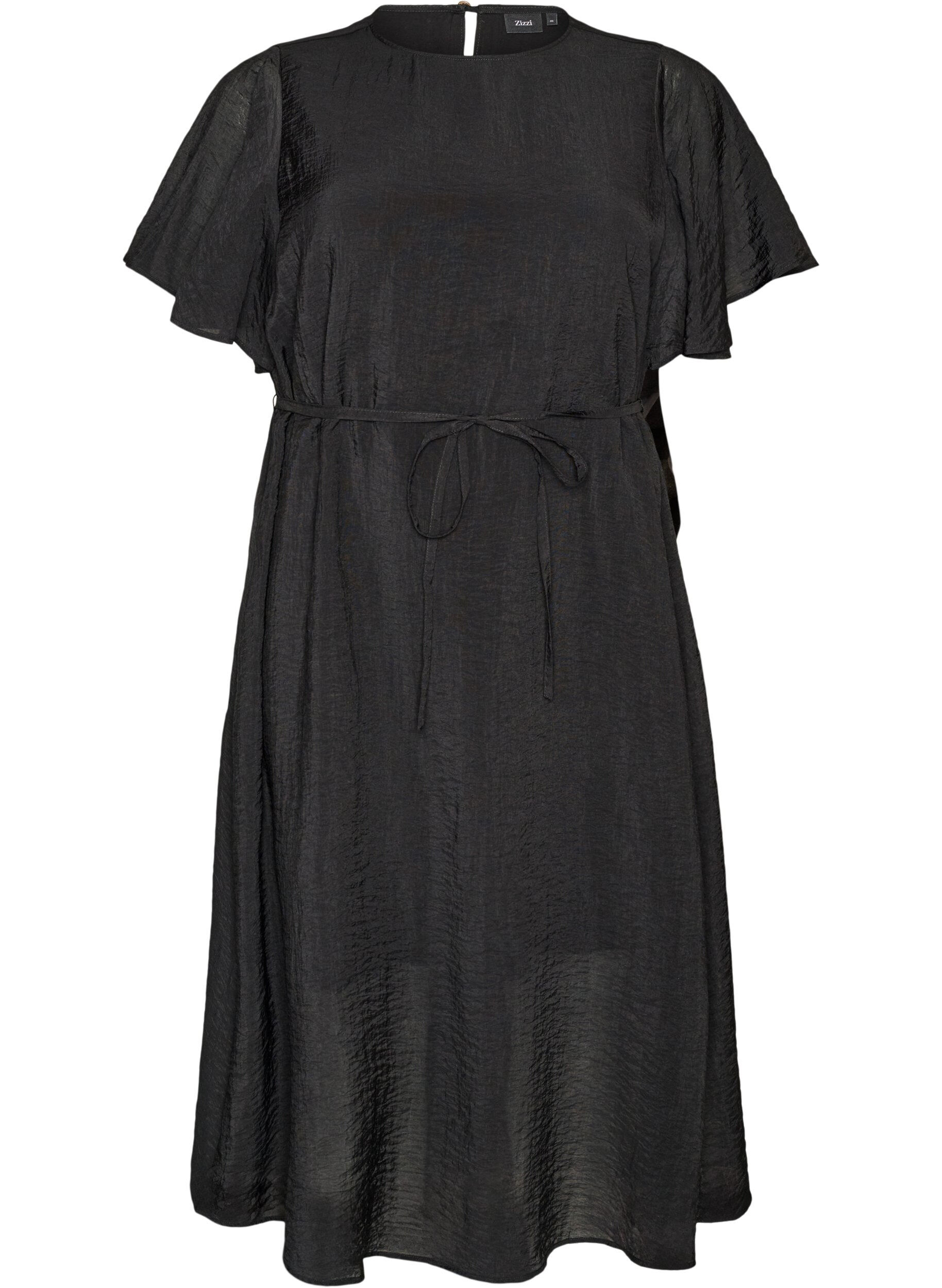 Ankle-length dress with flutter sleeves and tie-waist