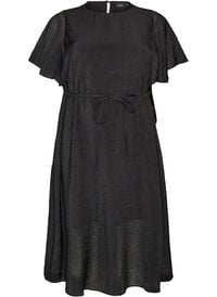 Ankle-length dress with short sleeves and tiered ruffles - Black - Sz. 40-64 - Zizzifashion Ankle-length dress with short sleeves and tiered ruffles - Black - Sz. 40-64 - Zizzifashion