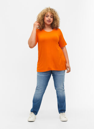 T-shirt in viscose with rib structure, Exuberance, Model image number 2