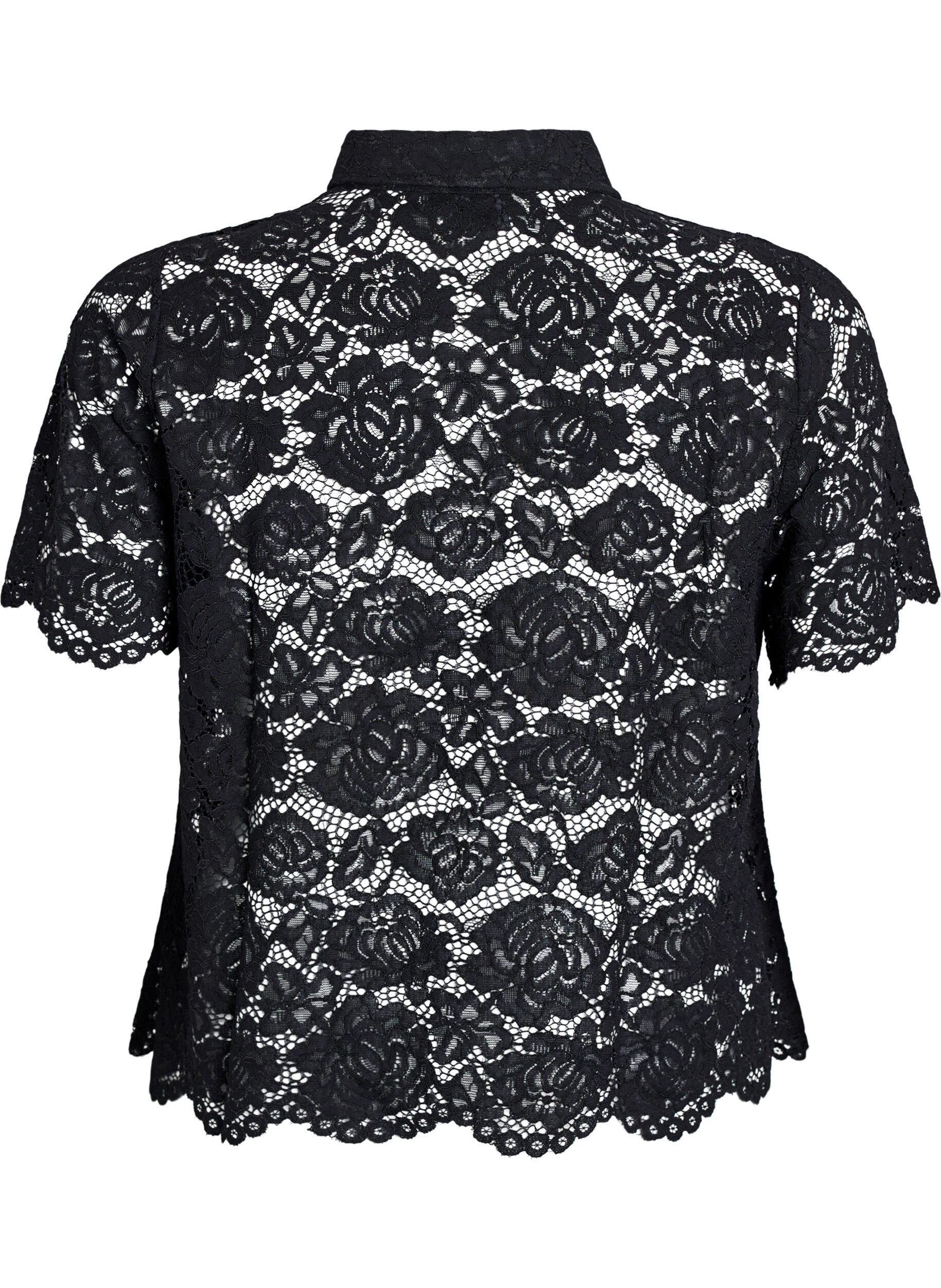 ZizzifashionLace shirt blouse with pearl buttons, Black, Packshot image number 1