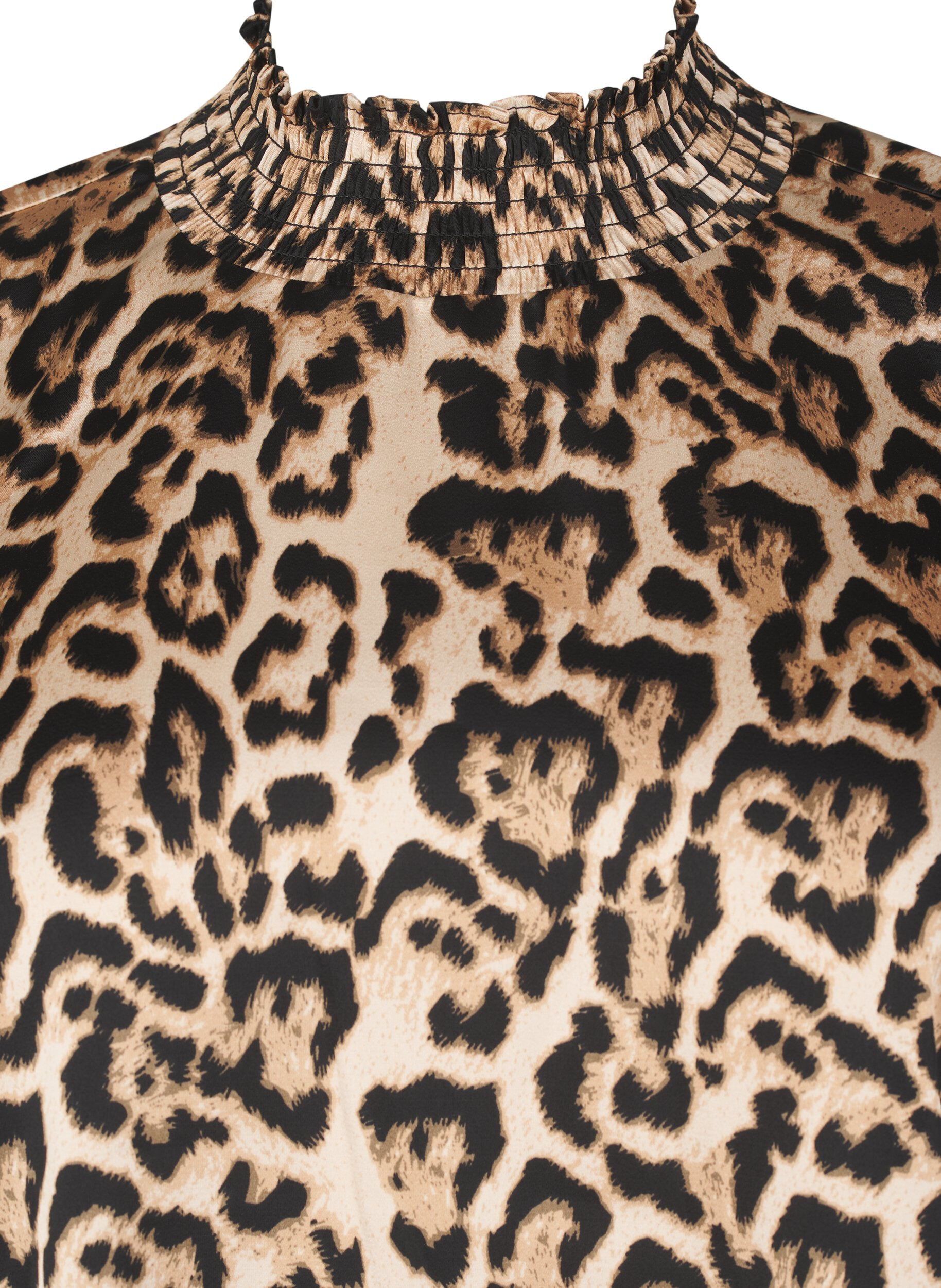 Zizzifashion Smocked leopard print blouse, Brown, Packshot image number 2