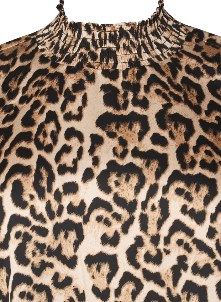 Smocked leopard print blouse, Brown, Packshot image number 2