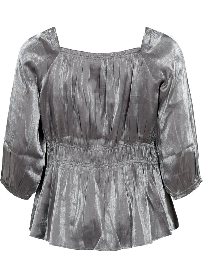 Silver-colored blouse with 3/4 sleeves and smock, Dark Silver, Packshot image number 1