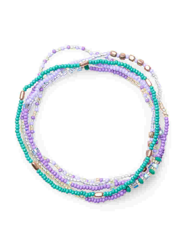 5-pack of beaded bracelets, Purple Mix, Packshot