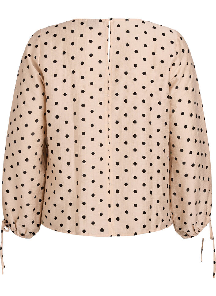 Blouse with dots and tie details, Beige, Packshot image number 1