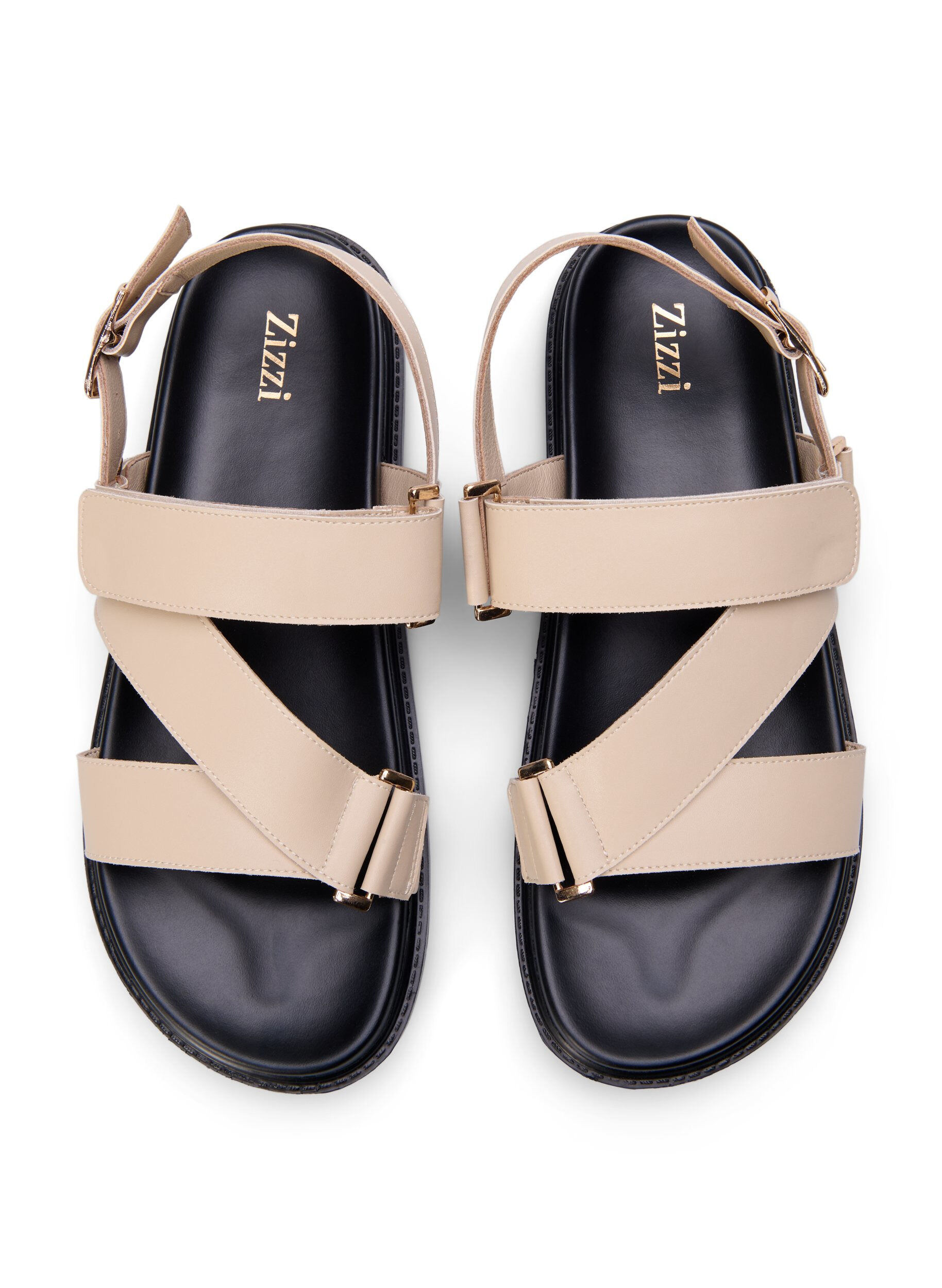 Zizzifashion Wide fit - Leather sandal with adjustable straps, Beige, Packshot image number 2
