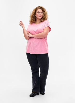 Melange t-shirt with short sleeves, Strawberry Pink Mel., Model image number 2