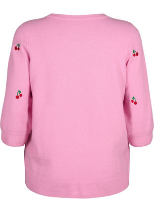 3/4 sleeve knitted blouse with lemons, B.Pink/Wh.Mel/Cherry, Packshot image number 1