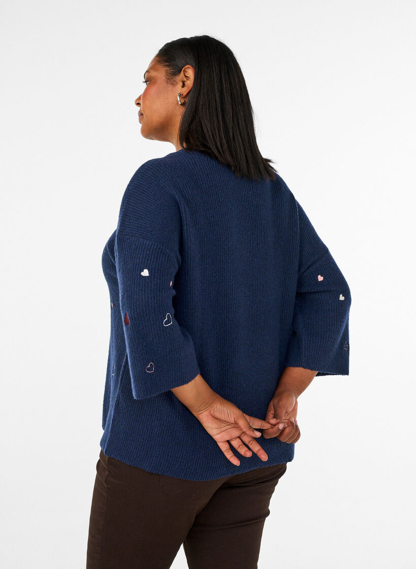 Jumper with hearts and 3/4 sleeves, Blue, Model image number 2