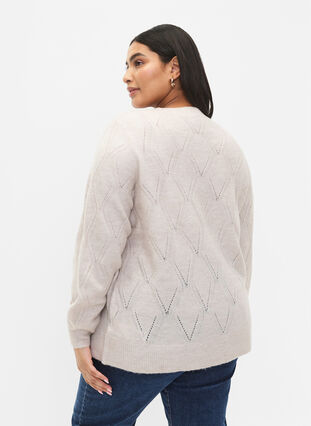Knitted pullover with hole pattern, Birch Mel., Model image number 1