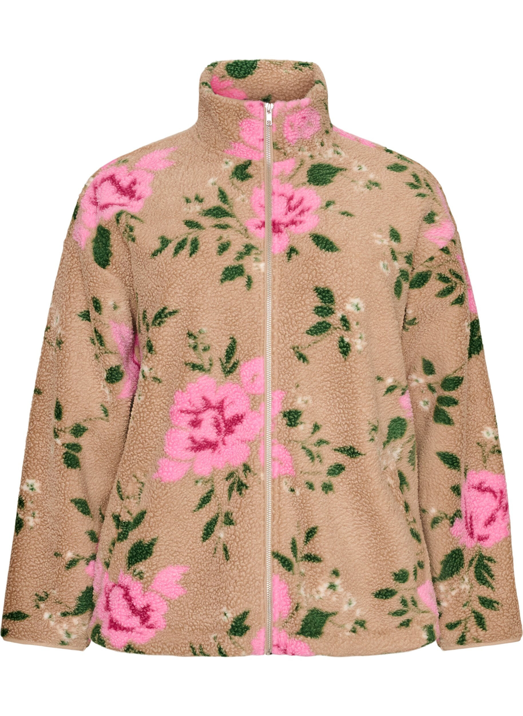 ZizzifashionFloral fleece jacket with a high neck and zip, Beige, Packshot image number 0