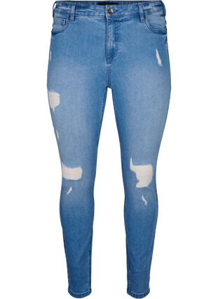 Amy jeans with super slim fit and ripped details, Blue denim, Packshot image number 0
