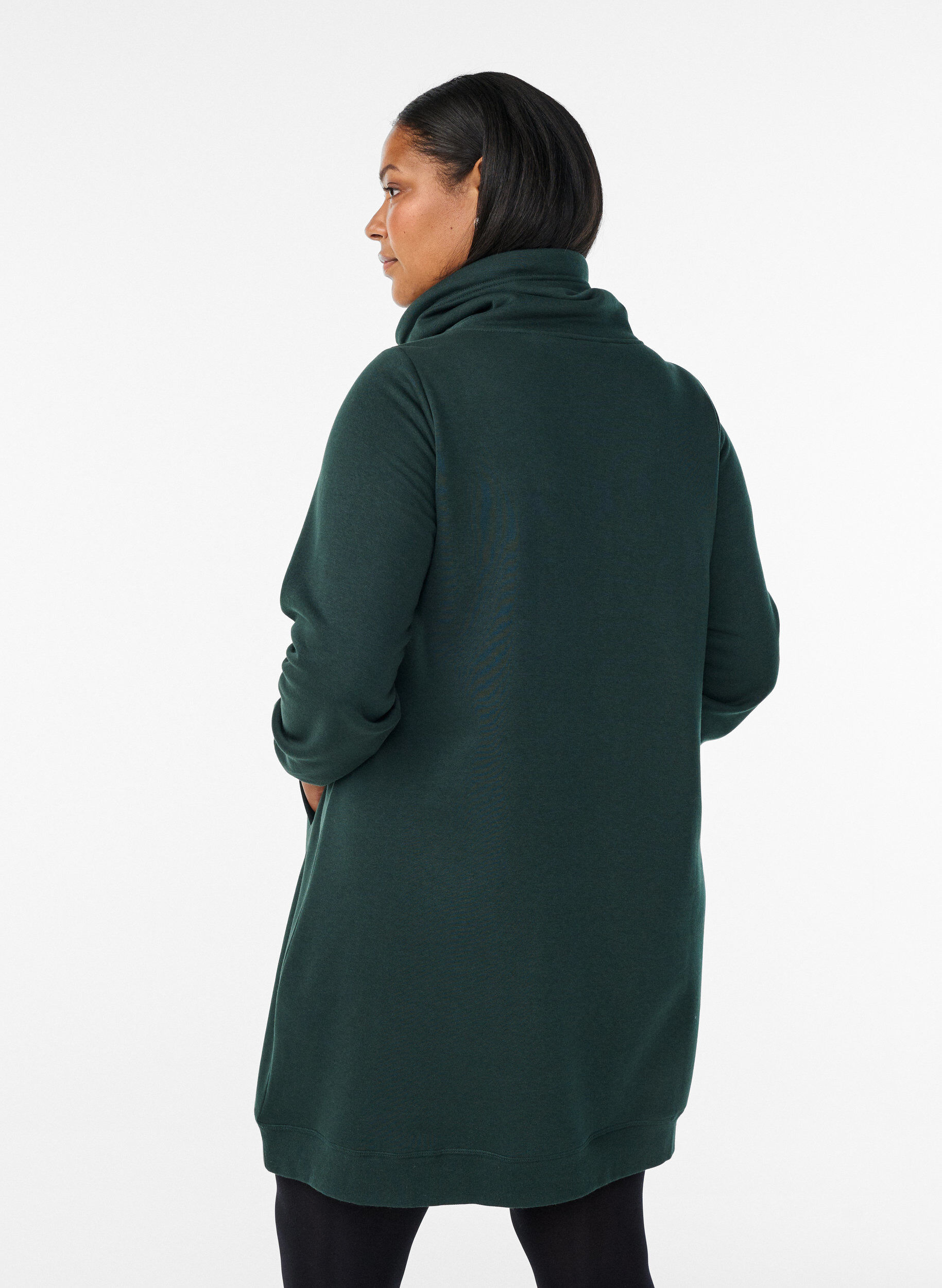 ZizzifashionShort sweatshirt dress with high collar and pockets, Green, Model image number 2