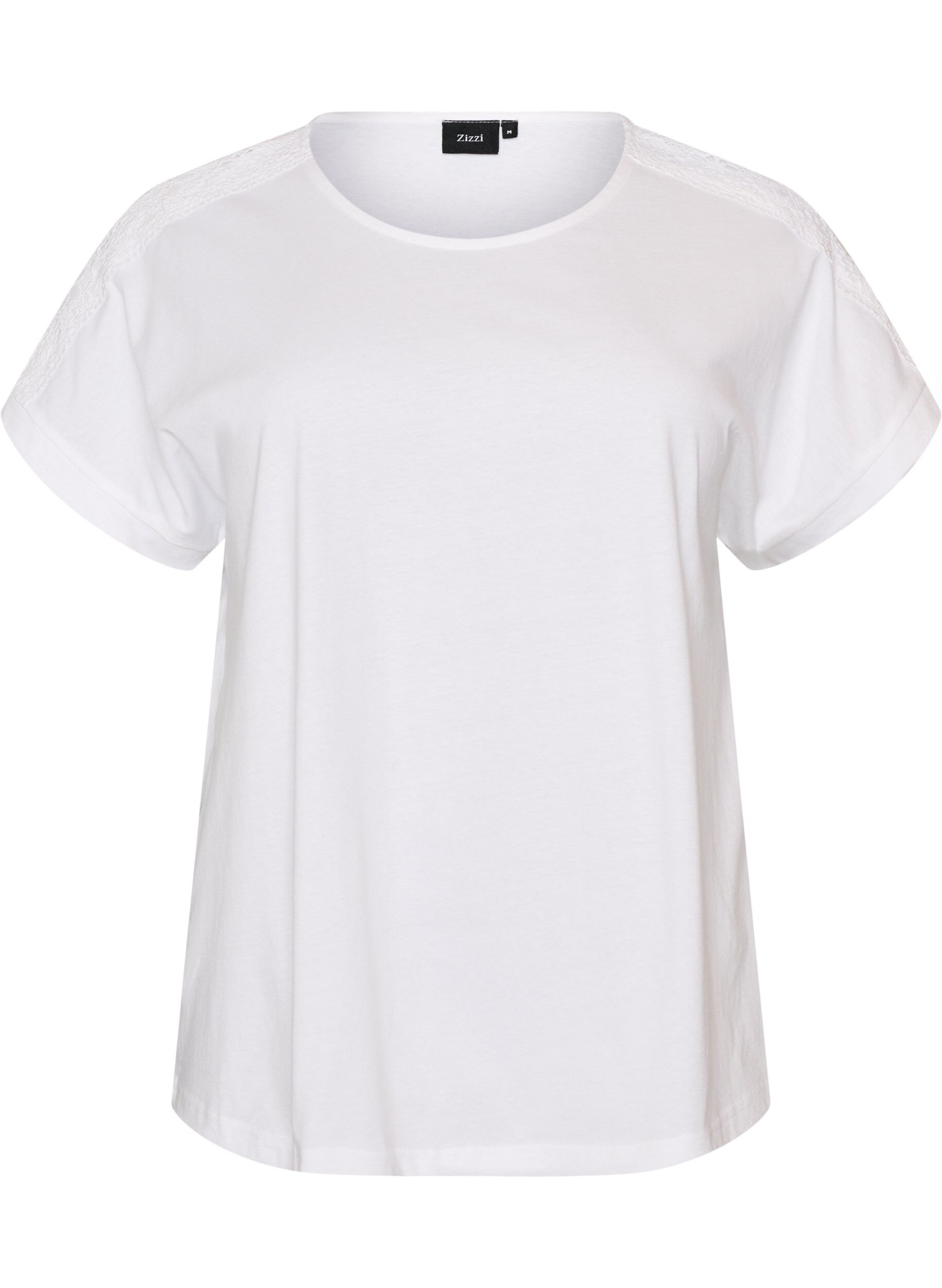 ZizzifashionCotton T-shirt with crochet detail, White, Packshot image number 0