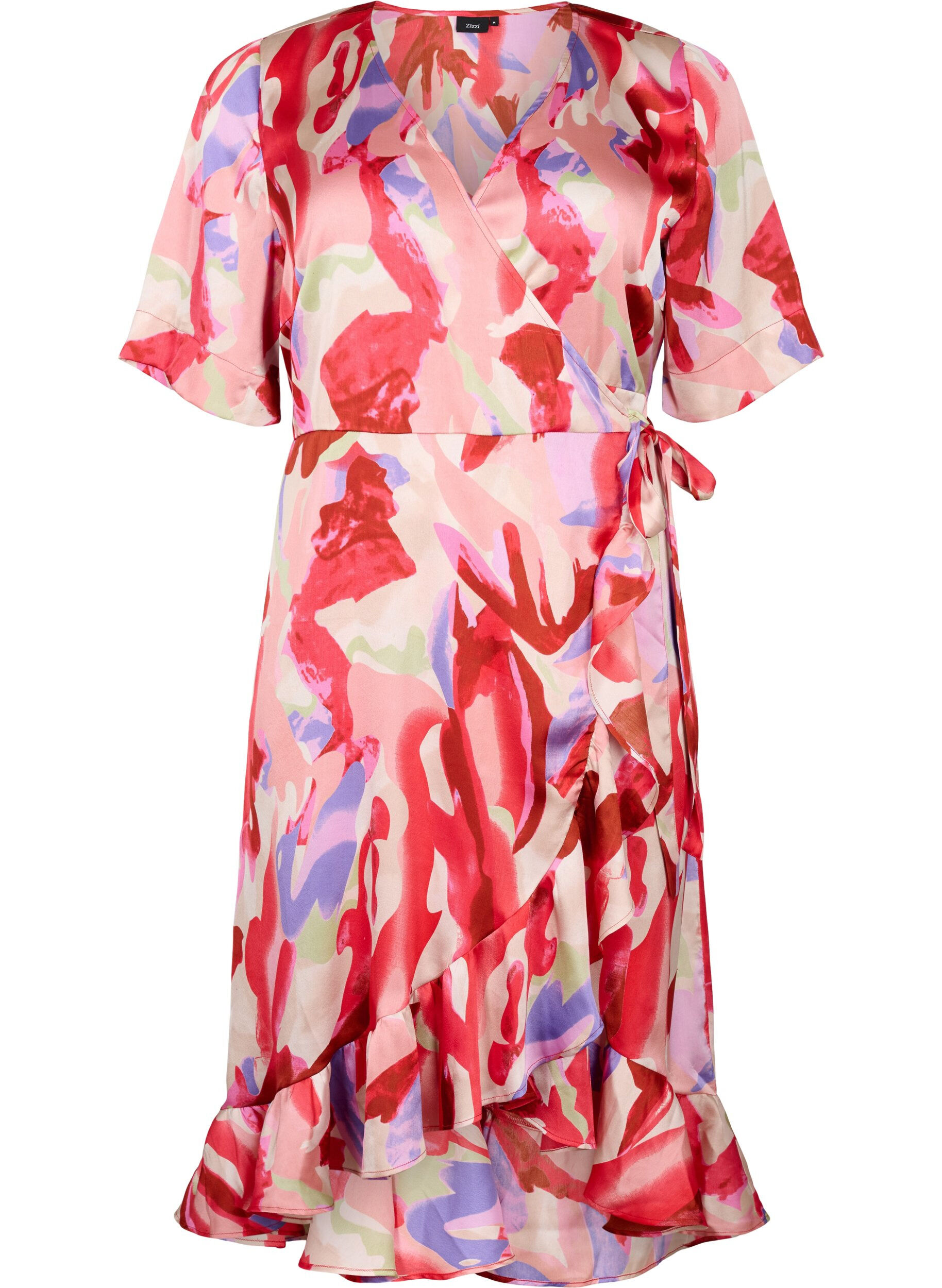 Zizzifashion Satin wrap dress with print, Geranium Graphic AOP, Packshot image number 0