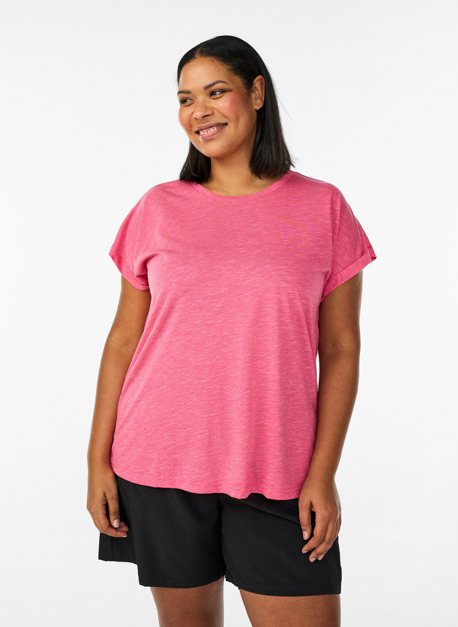 Loose workout t-shirt with short sleeves, Pink, Model