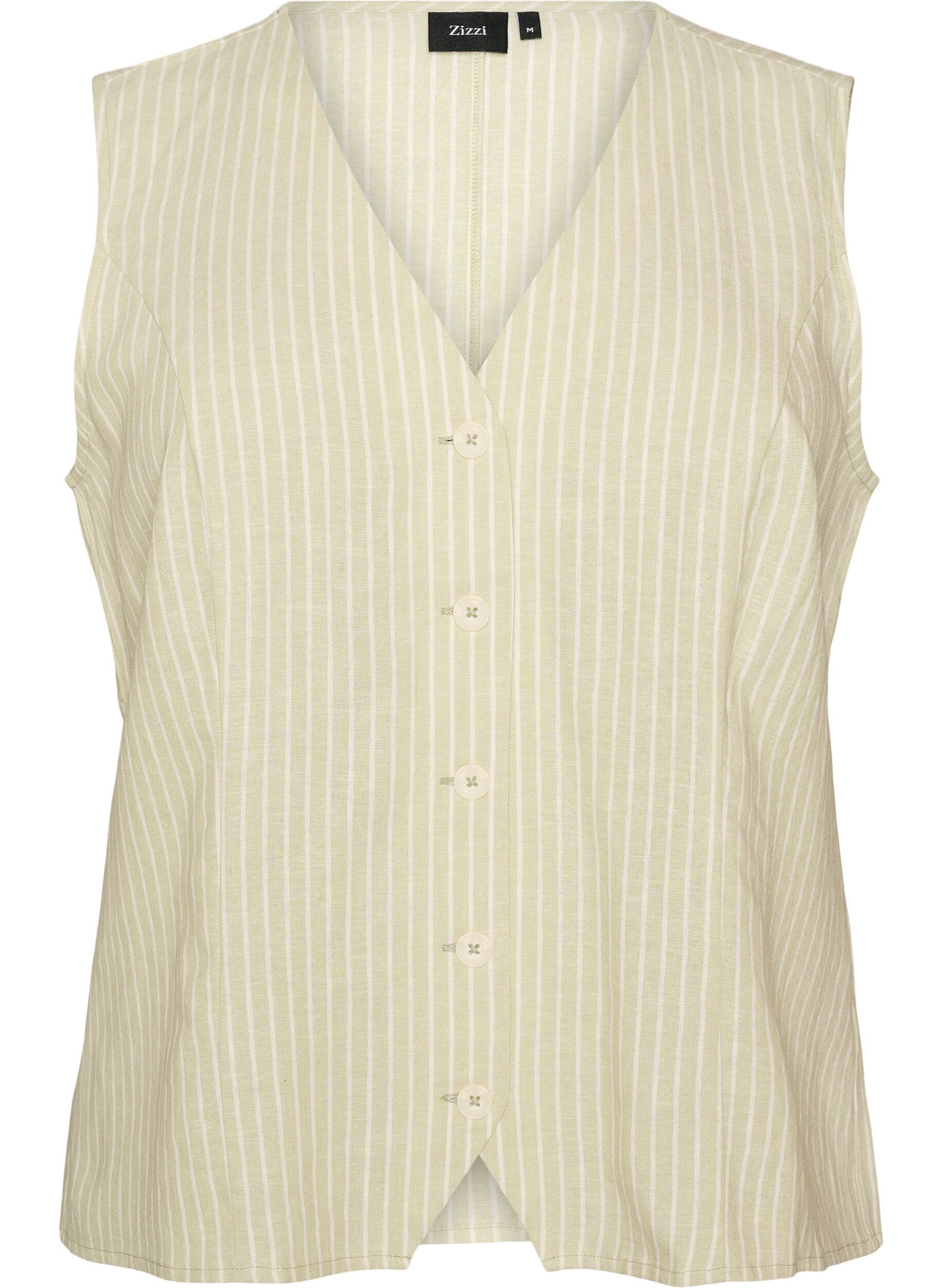 ZizzifashionStriped vest in linen and viscose, Green, Packshot image number 0