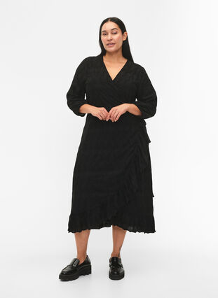 FLASH - Wrap Dress with 3/4 Sleeves, Black, Model image number 0