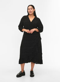 FLASH - Wrap Dress with 3/4 Sleeves, Black, Model