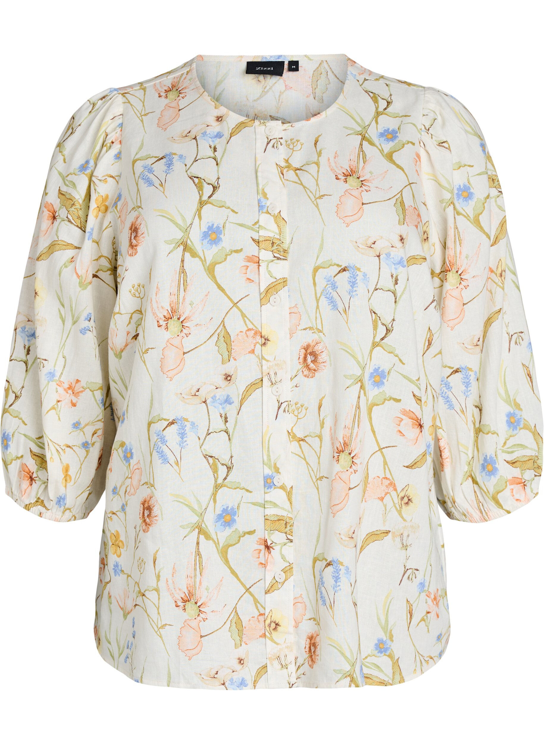 Zizzifashion Shirt blouse in linen and viscose with 3/4-sleeves, Vanilla, Packshot image number 0
