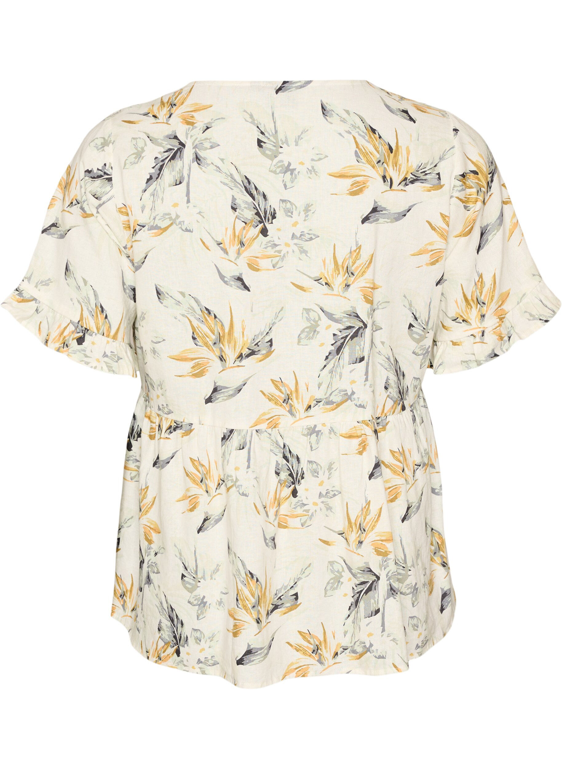 ZizzifashionBlouse in linen and viscose with a V-neck and button fastening, White, Packshot image number 1