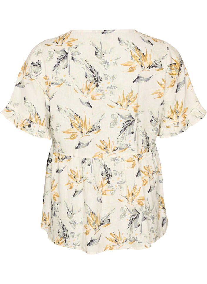 Blouse in linen and viscose with a V-neck and button fastening, White, Packshot image number 1