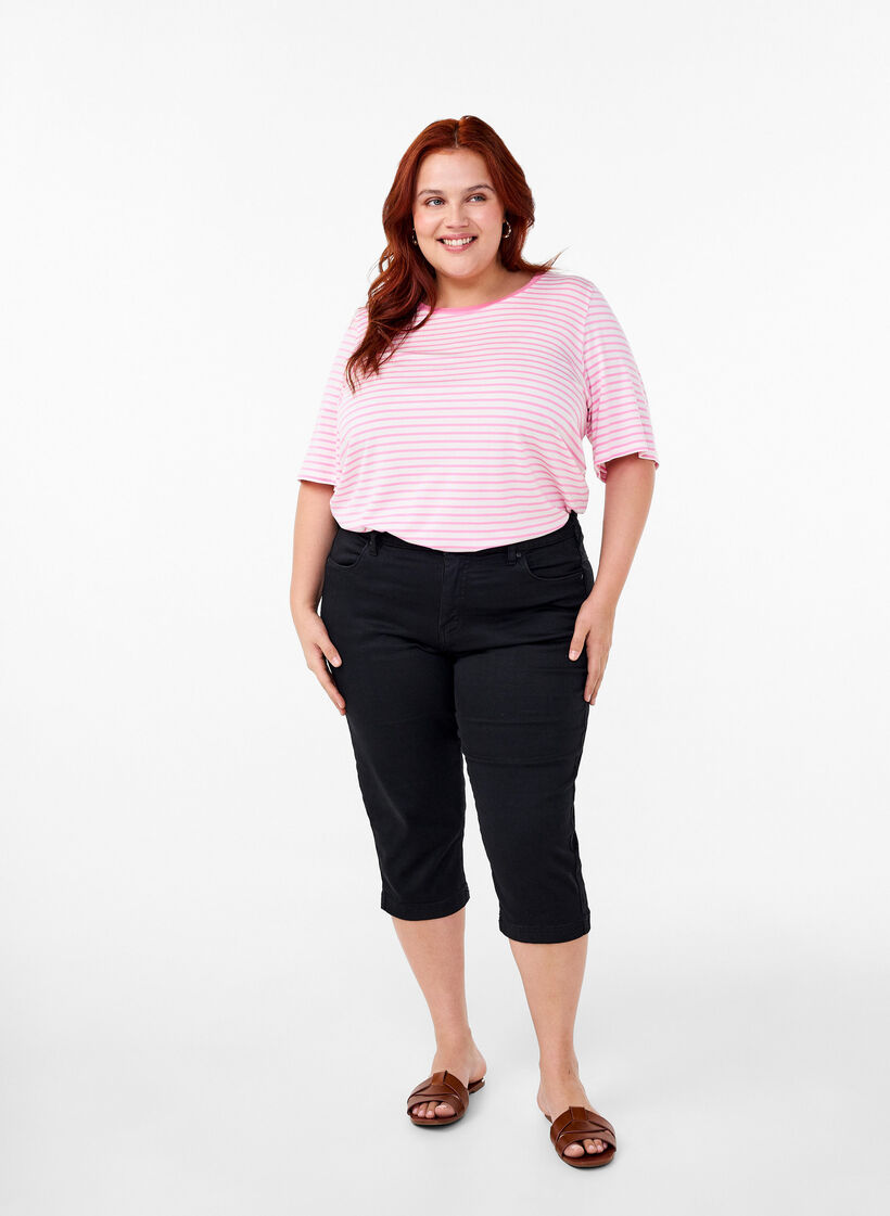 Striped T-shirt in lyocell with round neck, Red, Model image number 1