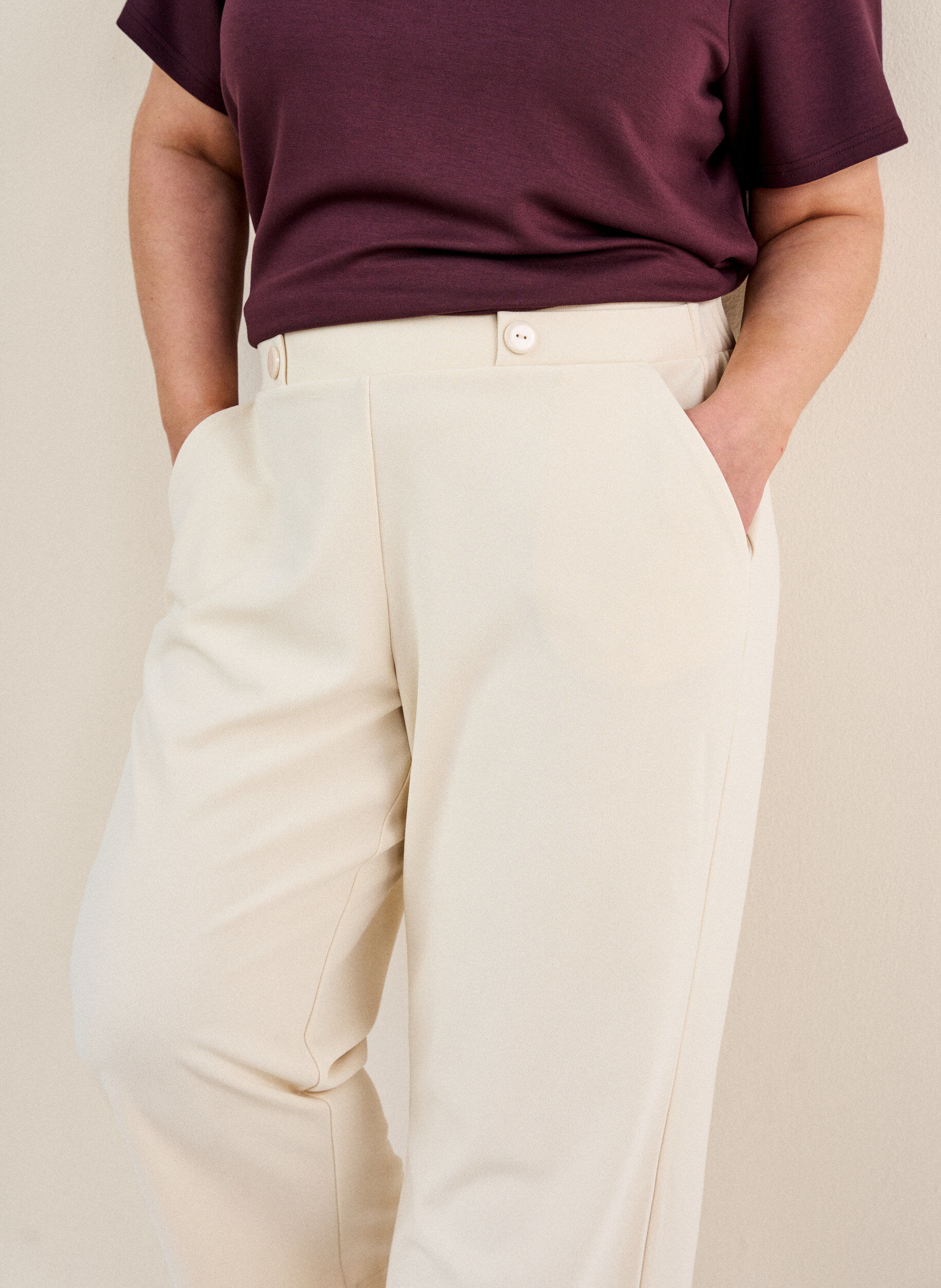 Zizzifashion Ankle length trousers with loose fit, Beige, Model image number 3