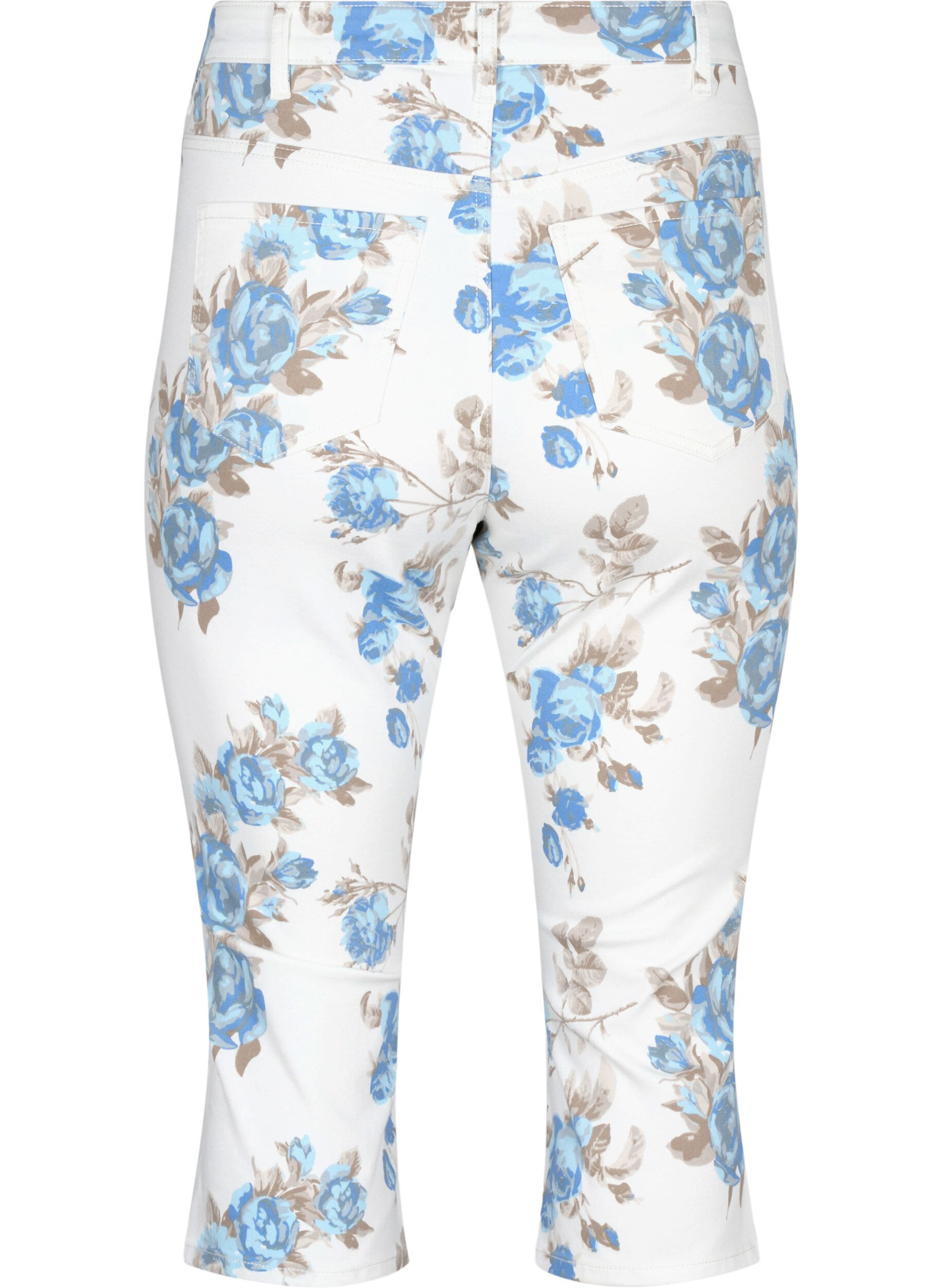 Zizzifashion Amy high waist capri jeans with floral print, White B.AOP, Packshot image number 1