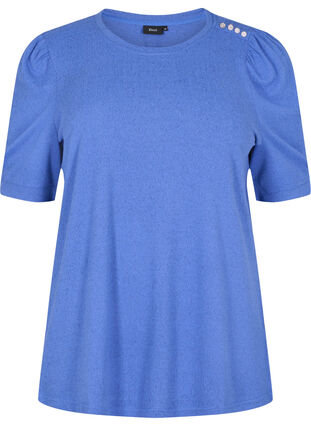 Blouse with short puff sleeves, Dazzling Blue Mel., Packshot image number 0