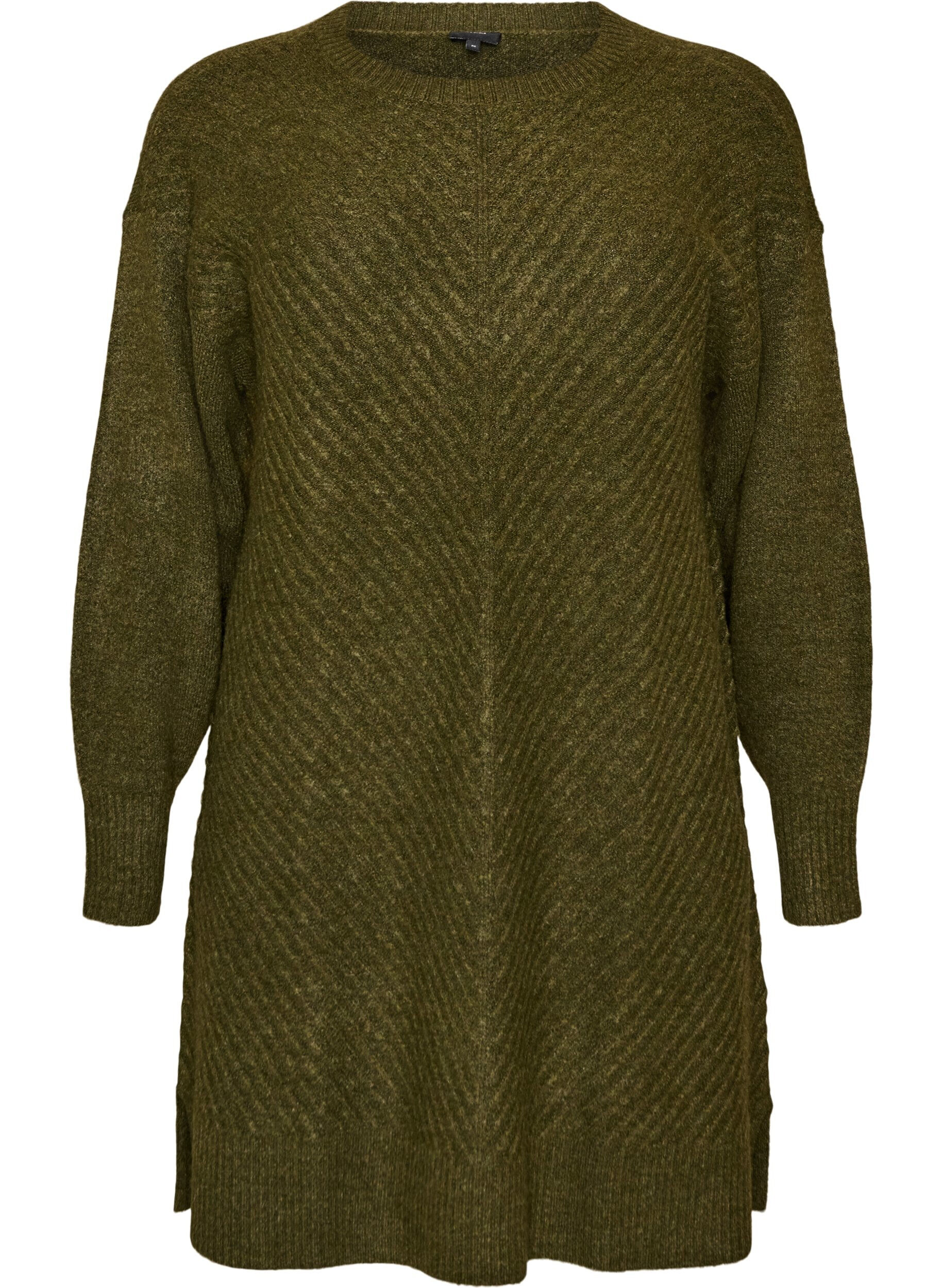 ZizzifashionShort knitted dress with a V-shaped textured pattern, Green, Packshot image number 0
