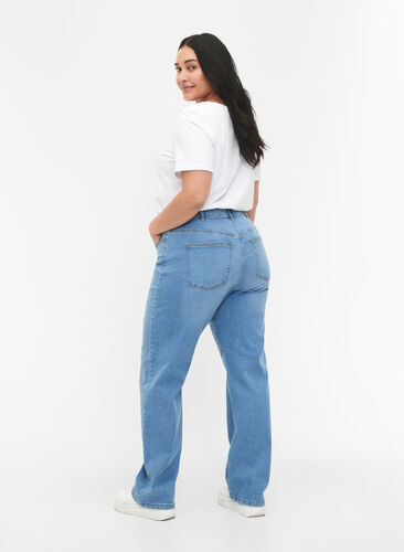 High-waisted Gemma jeans with straight fit, Light blue, Model image number 1