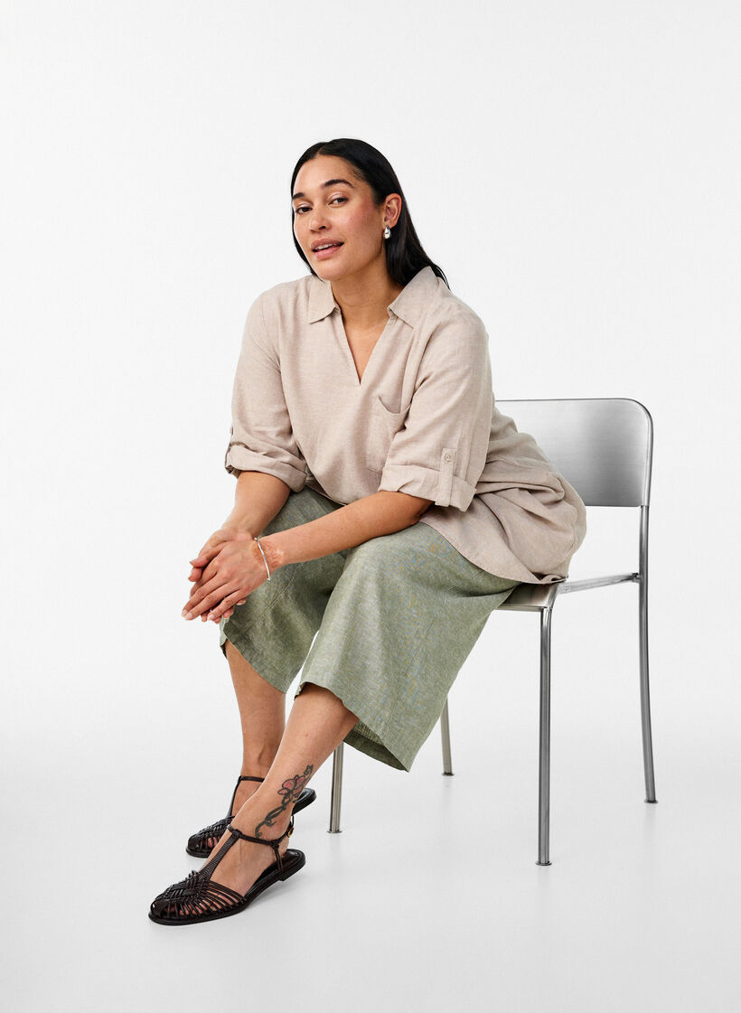 Linen and viscose tunic with A-shape, Beige, Image image number 0