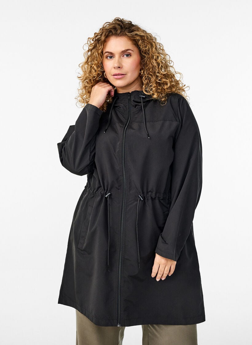 Lightweight parka with a hood, Black, Model image number 0