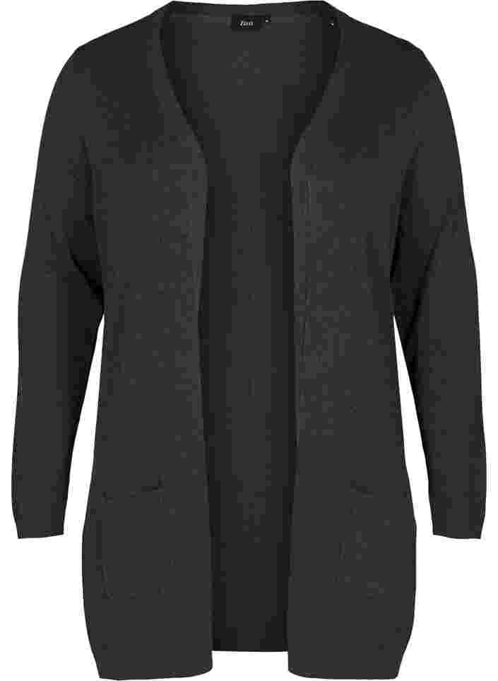 Long knitted cardigan in a viscose blend, Dark Grey Melange, Packshot image number 0