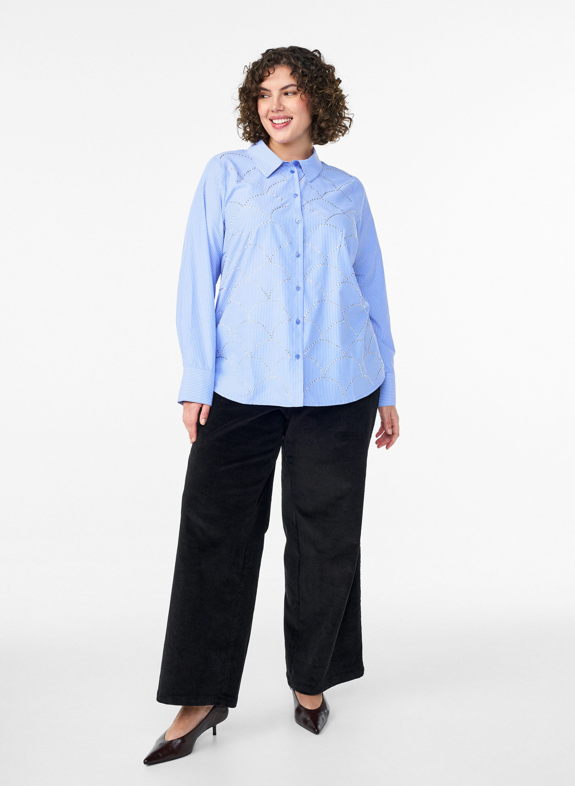 Zizzifashion Shirt with stripes and studs, Blue, Model image number 1