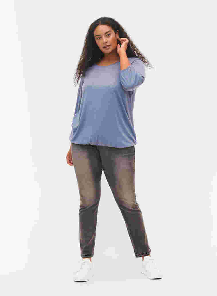 Plain blouse with 3/4 sleeves, Deep Cobalt Mel. , Model image number 1