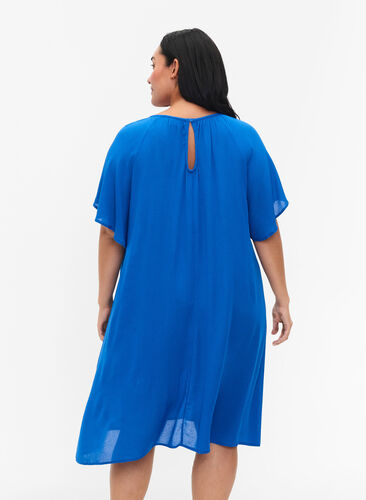 Viscose dress with short sleeves, Victoria blue, Model image number 1