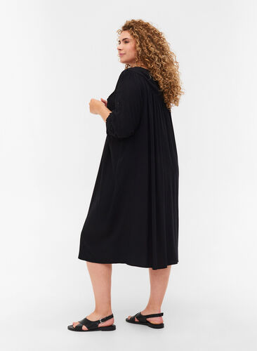 Viscose dress with embroidery and short sleeves, Black, Model image number 1
